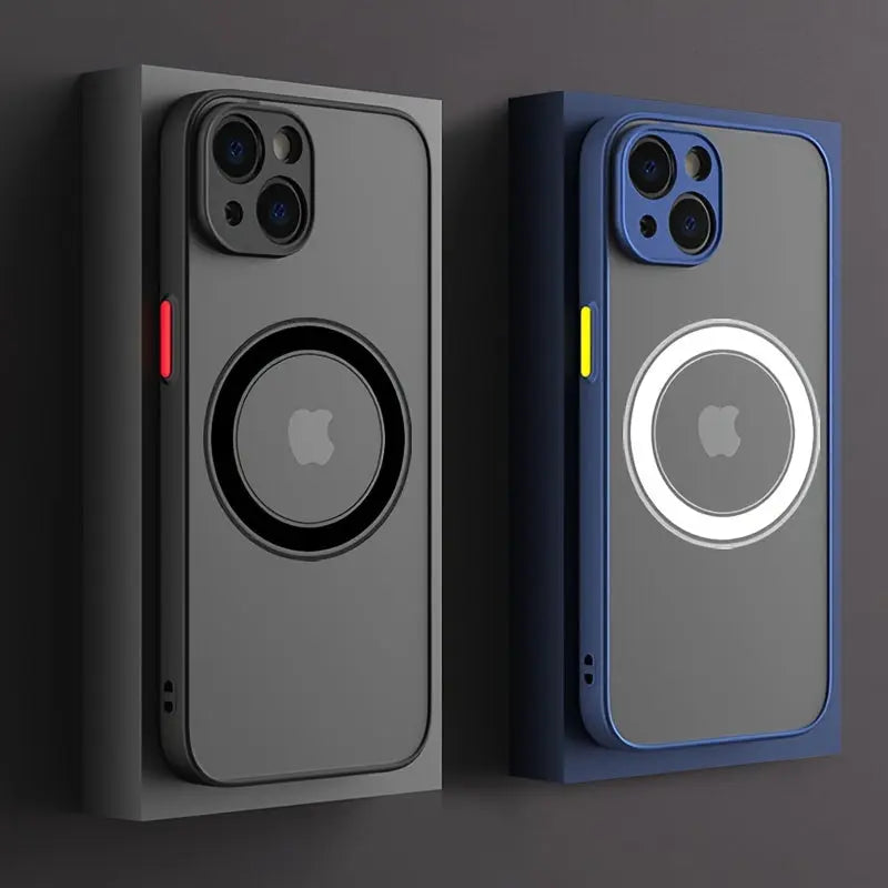 Funda de teléfono con armadura de carga inalámbrica magnética con tacto de piel mate de lujo para iPhone 11/12/13/14/15/16 Pro Max Plus Botón de contraste a prueba de golpes Protección de cámara de PC Carcasa rígida - La zona Apple