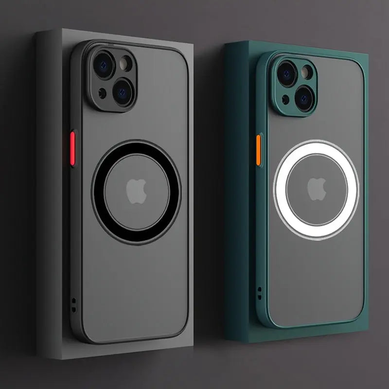 Funda de teléfono con armadura de carga inalámbrica magnética con tacto de piel mate de lujo para iPhone 11/12/13/14/15/16 Pro Max Plus Botón de contraste a prueba de golpes Protección de cámara de PC Carcasa rígida - La zona Apple