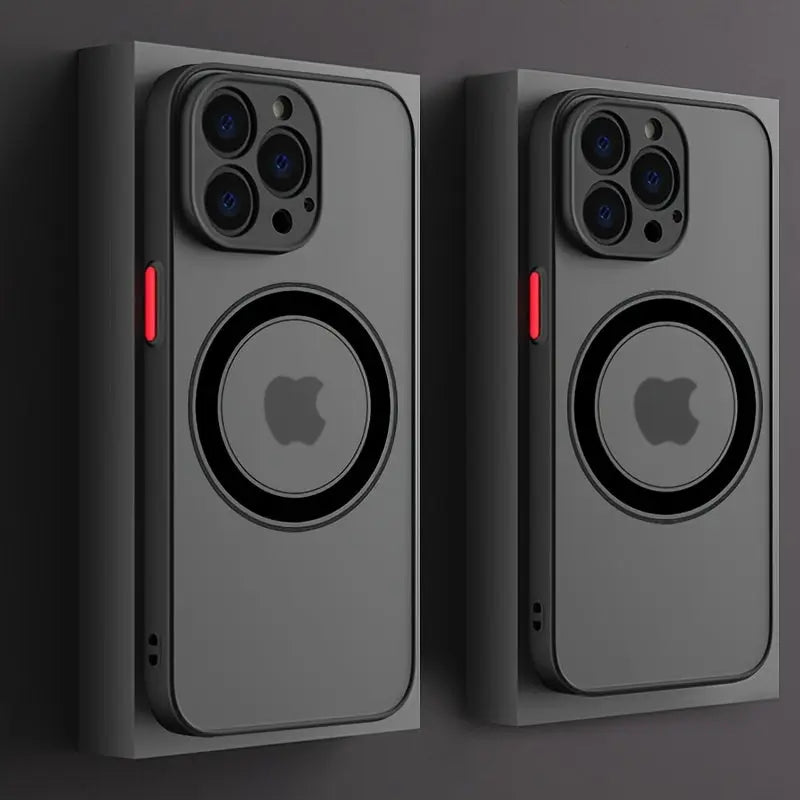 Funda de teléfono con armadura de carga inalámbrica magnética con tacto de piel mate de lujo para iPhone 11/12/13/14/15/16 Pro Max Plus Botón de contraste a prueba de golpes Protección de cámara de PC Carcasa rígida - La zona Apple