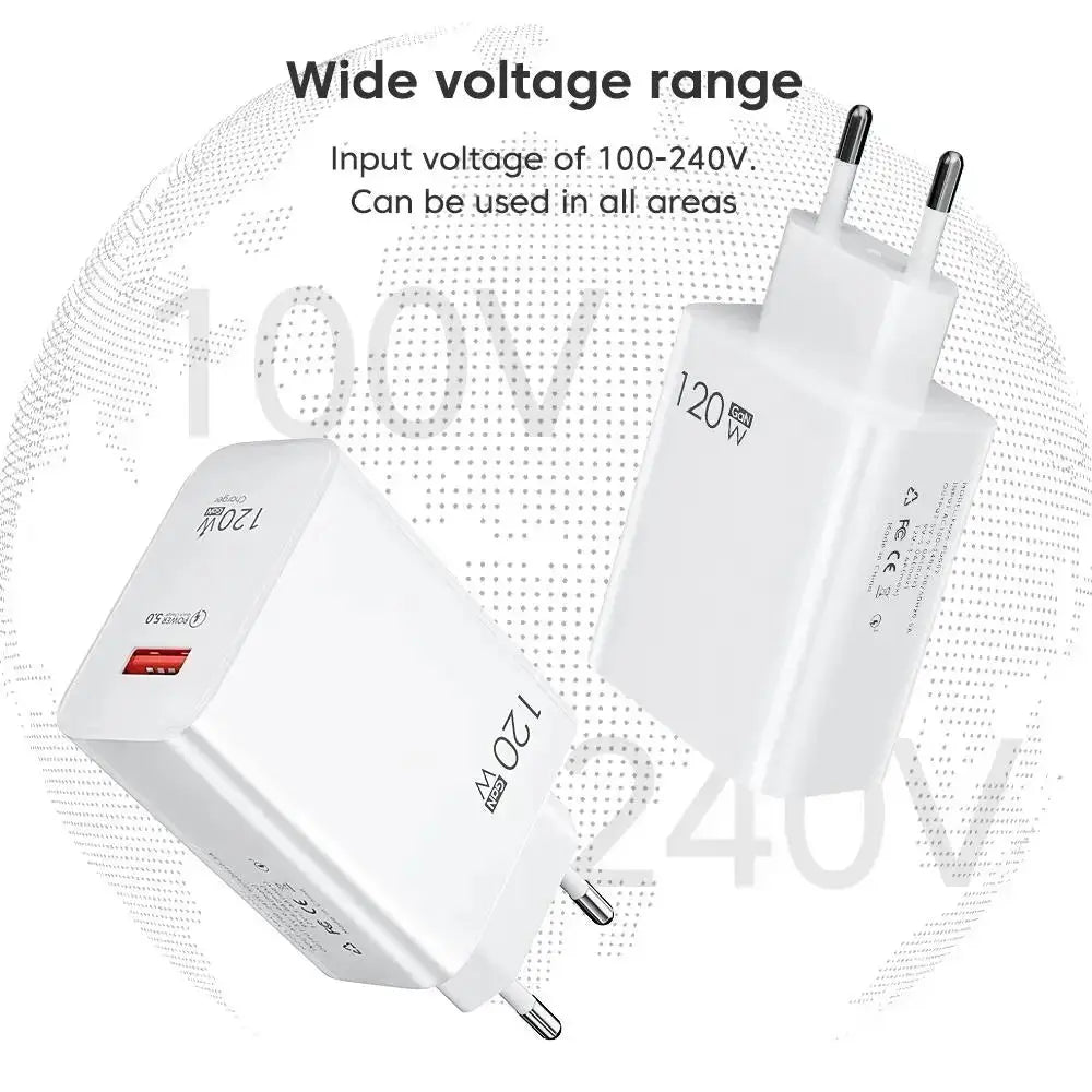 120W GaN USB Charger Fast Charging High Speed Charger QC 3.0 Mobile Phone Adapter for iPhone 15 Xiaomi Huawei Samsung oneplus - La zona Apple