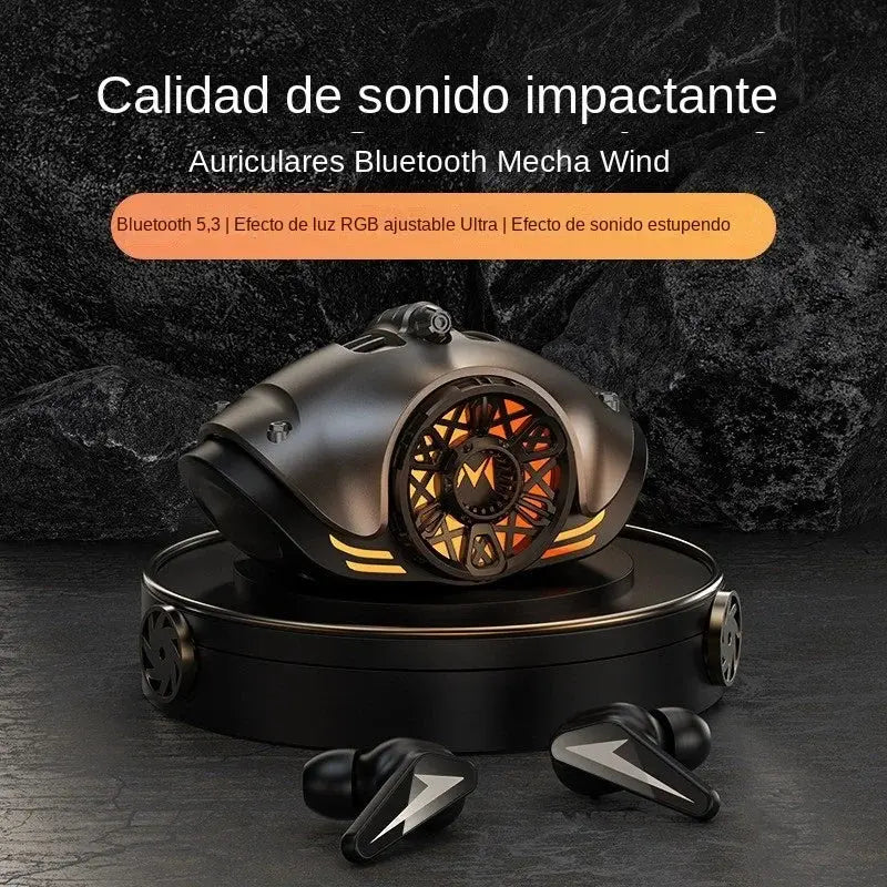 2022 Nuevos auriculares inalámbricos en forma de mech de metal Bluetooth 5.3+GBR Efecto de luz+Super Sound+ENC Call Noise Canceling Game Earphone Tws - La zona Apple