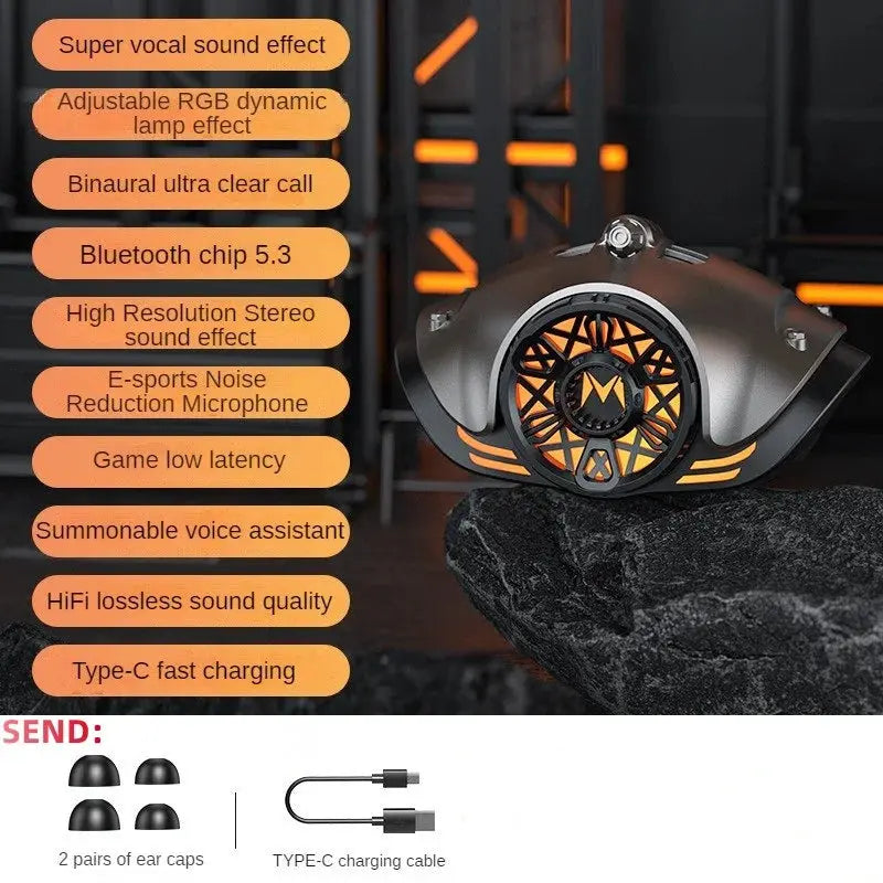 2022 Nuevos auriculares inalámbricos en forma de mech de metal Bluetooth 5.3+GBR Efecto de luz+Super Sound+ENC Call Noise Canceling Game Earphone Tws - La zona Apple