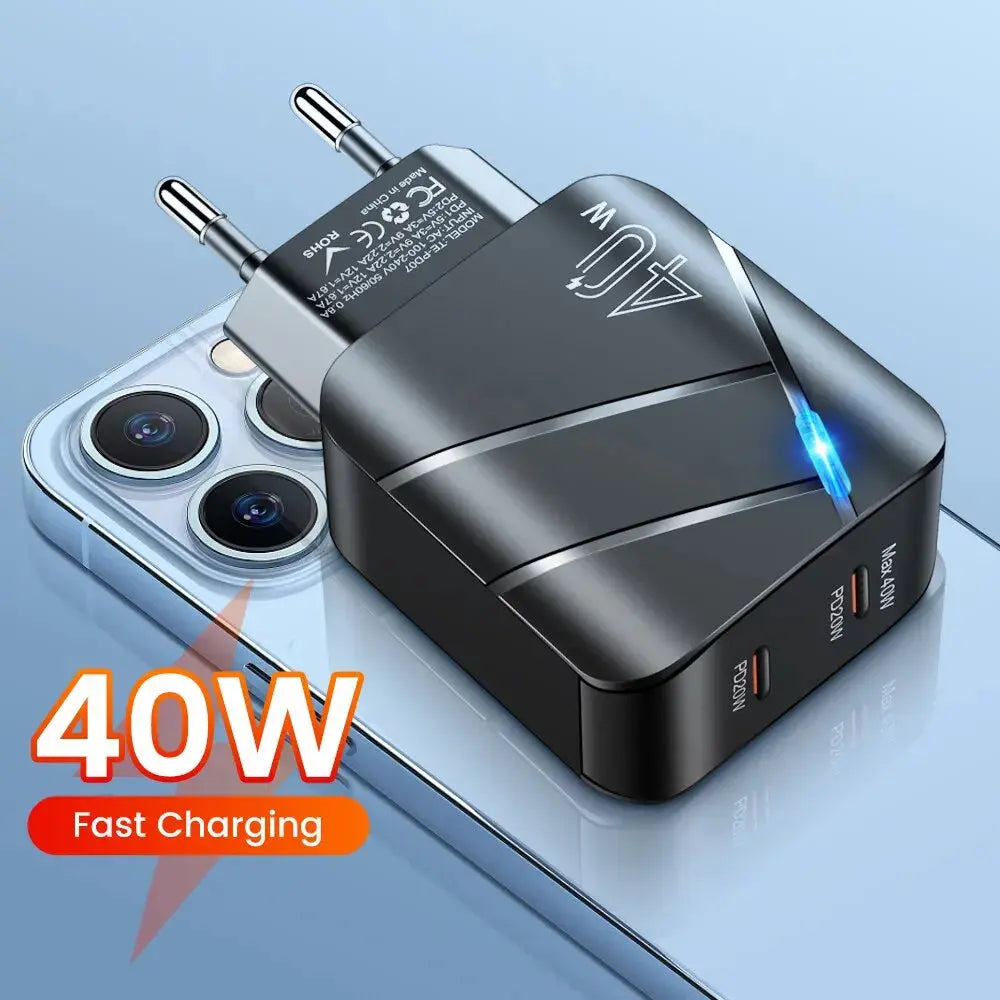 Cargador de 40w Dual PD, adaptador de carga rápida tipo C para Xiaomi 13, iPhone 14 Pro, Samsung, Huawei, USB C - La zona Apple