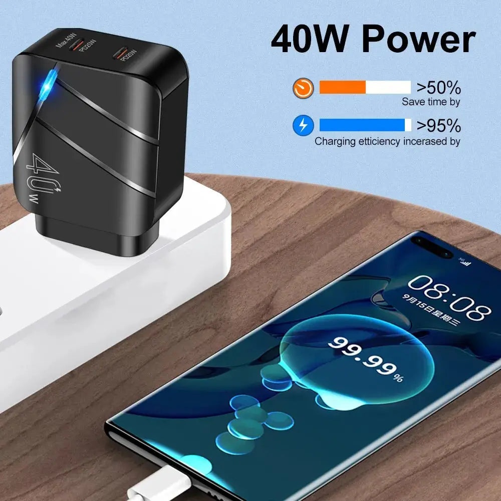 Cargador de 40w Dual PD, adaptador de carga rápida tipo C para Xiaomi 13, iPhone 14 Pro, Samsung, Huawei, USB C - La zona Apple
