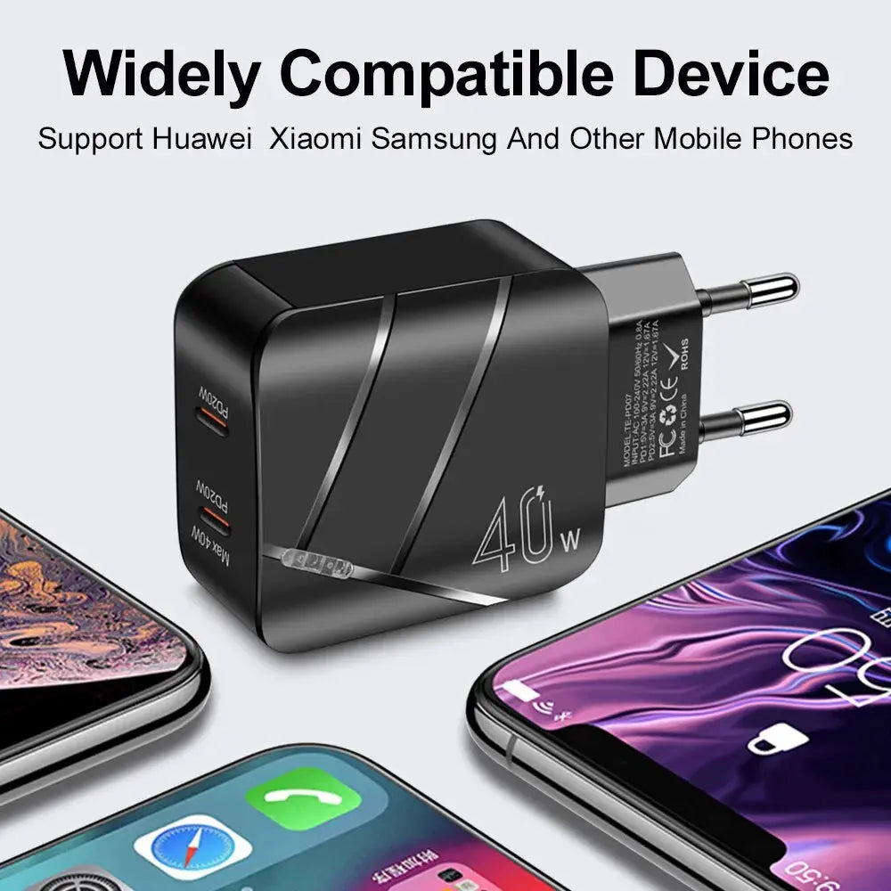 Cargador de 40w Dual PD, adaptador de carga rápida tipo C para Xiaomi 13, iPhone 14 Pro, Samsung, Huawei, USB C - La zona Apple