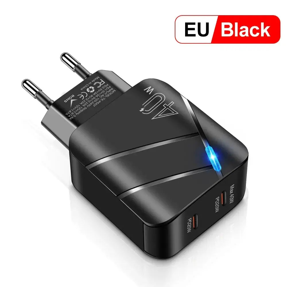 Cargador de 40w Dual PD, adaptador de carga rápida tipo C para Xiaomi 13, iPhone 14 Pro, Samsung, Huawei, USB C - La zona Apple
