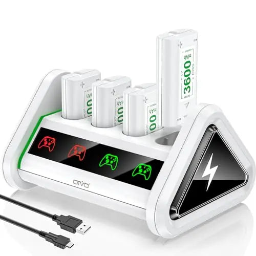 Batería Mando para Xbox Series X/S/Xbox One, Carga Rápido Cargador Mando Xbox One/Series S/X/Elite, Alta Capacidad 4×3600 mWh Pilas Recargables Mando para Xbox - Blanco - La zona Apple