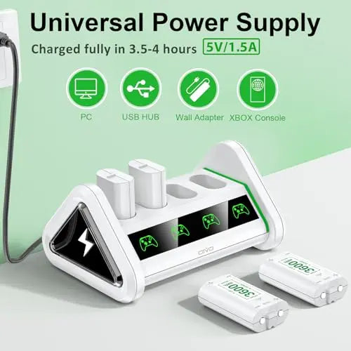 Batería Mando para Xbox Series X/S/Xbox One, Carga Rápido Cargador Mando Xbox One/Series S/X/Elite, Alta Capacidad 4×3600 mWh Pilas Recargables Mando para Xbox - Blanco - La zona Apple