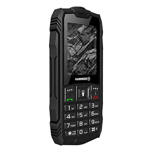 Hammer H Rock teléfono Duradero para Trabajar, Mega batería de 1800 mAh, Pantalla de 2.4", Resistente al Agua (IP68), A Prueba de Golpes (IK05), Teléfono de botón, Linterna, Dual-SIM, Negro - La zona Apple
