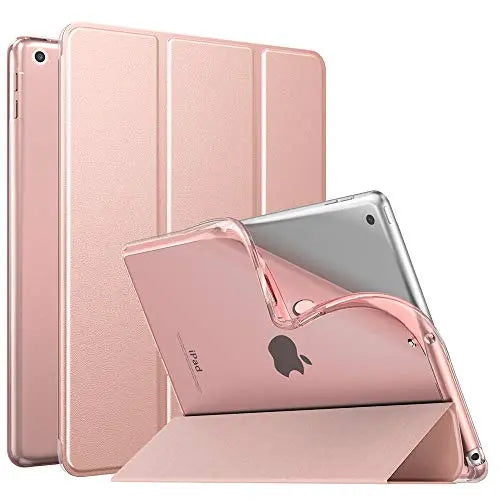 Moko Funda para Nuevo iPad 9ª Generación 10.2" 2021 (10.2 Pulgadas)/iPad 8ª Gen 2020/iPad 7ª Gen 2019, Delgado Función Soporte TPU Protectora Plegable Cubierta Trasera Transparente - Oro Rosa MoKo