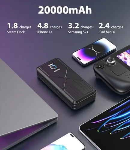 Power Bank 20000mAh para Steam Deck, 45W PD 3.0 B baterías externas compatibles con Switch/Samsung/iPad/Laptop con Soporte Trasero Desmontable y Cable USB-C Dual - La zona Apple