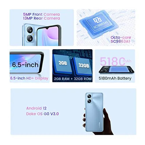 Blackview A52 Android 12 Teléfono Móvil, Pantalla HD+ 6.5'', Octa Core 2GB 32GB (512GB SD Externa), 13MP + 5MP, Dual SIM 4G Smartphone, 5180mAh Batería, Desbloqueo Facial&Huella Digital GPS Azul - La zona Apple