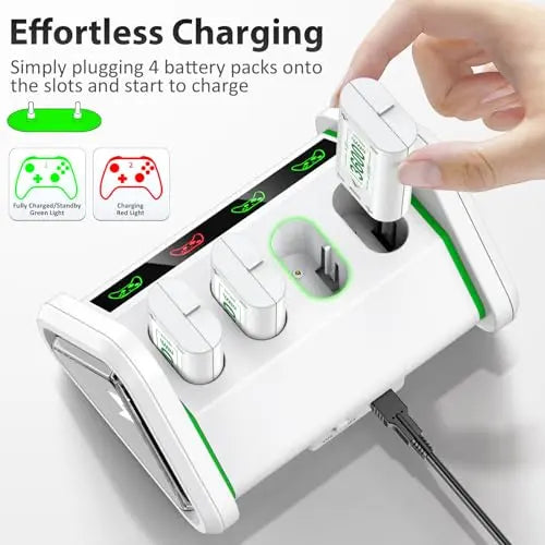 Batería Mando para Xbox Series X/S/Xbox One, Carga Rápido Cargador Mando Xbox One/Series S/X/Elite, Alta Capacidad 4×3600 mWh Pilas Recargables Mando para Xbox - Blanco - La zona Apple