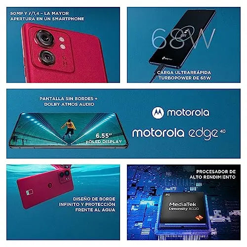 Motorola Edge 40, 5G, 8+256GB, Bateria 4400mAh, Cámara 50MP, magenta - La zona Apple