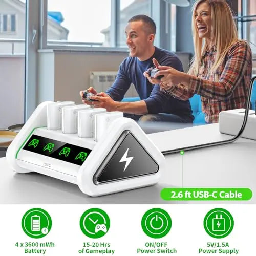 Batería Mando para Xbox Series X/S/Xbox One, Carga Rápido Cargador Mando Xbox One/Series S/X/Elite, Alta Capacidad 4×3600 mWh Pilas Recargables Mando para Xbox - Blanco - La zona Apple