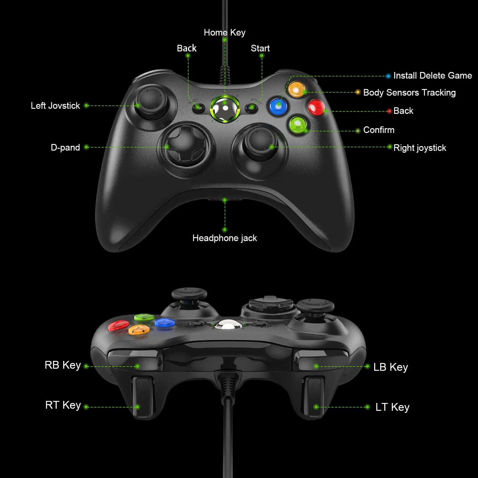 Diswoe Mando para Xbox 360, Mando PC, USB Mando para Xbox 360/Xbox 360 Slim/PC Win7/8/10/11/XP Joystick Gamepad con Doble Vibración Wired Controlador - La zona Apple