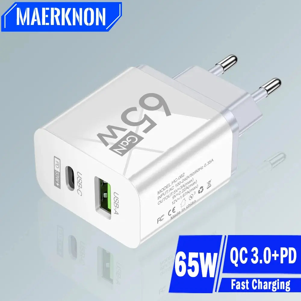 Cargador USB C PD de 65W, adaptador de carga rápida 3,0 tipo C para iPhone 1Xiaomi, Samsung - La zona Apple
