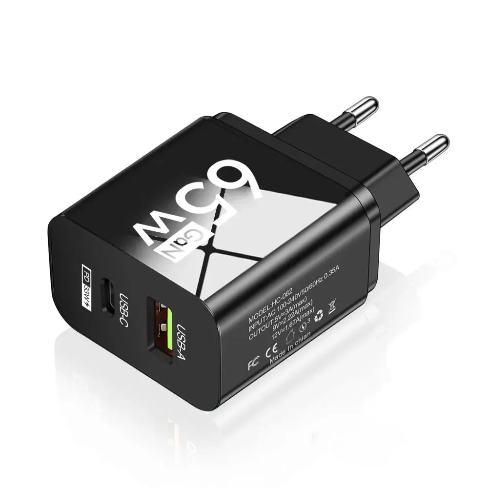 Cargador USB C PD de 65W, adaptador de carga rápida 3,0 tipo C para iPhone 1Xiaomi, Samsung - La zona Apple