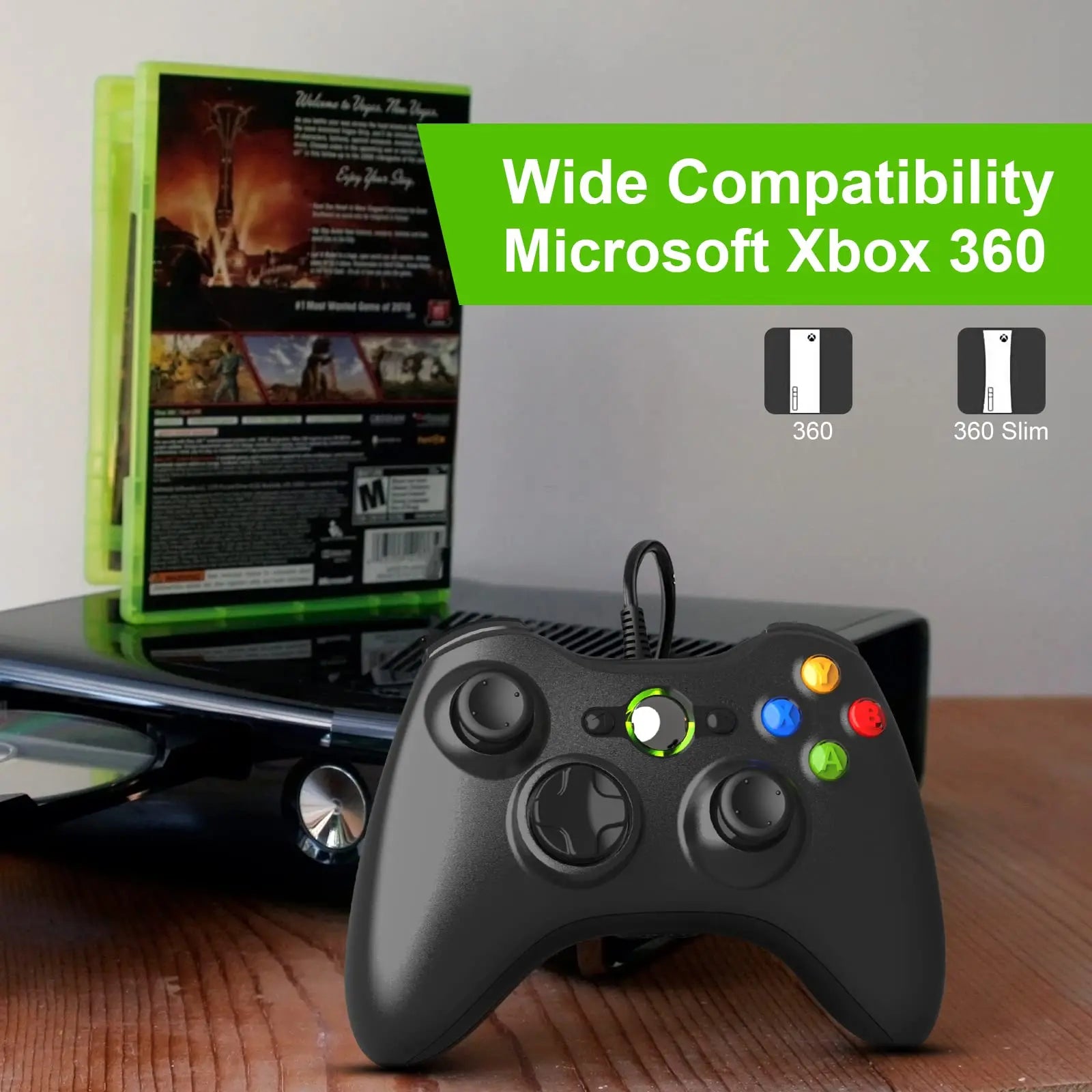 Diswoe Mando para Xbox 360, Mando PC, USB Mando para Xbox 360/Xbox 360 Slim/PC Win7/8/10/11/XP Joystick Gamepad con Doble Vibración Wired Controlador - La zona Apple