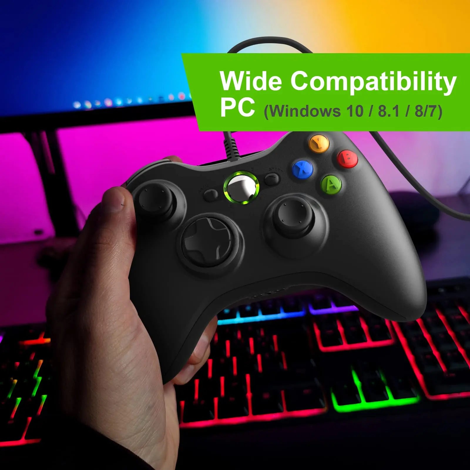 Diswoe Mando para Xbox 360, Mando PC, USB Mando para Xbox 360/Xbox 360 Slim/PC Win7/8/10/11/XP Joystick Gamepad con Doble Vibración Wired Controlador - La zona Apple