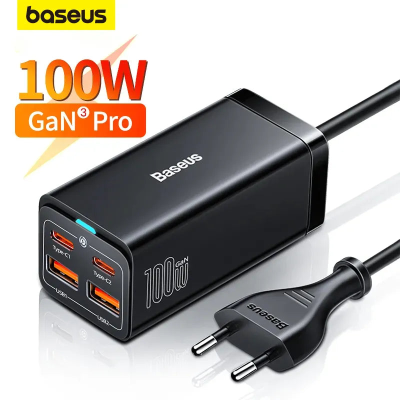 Baseus-cargador de escritorio GaN3 de 100/ 65W, carga rápida QC 3.04.0, USB tipo C, cargador de teléfono para iPhone 13, Huawei, Xiaomi, MacBook, portátil - La zona Apple