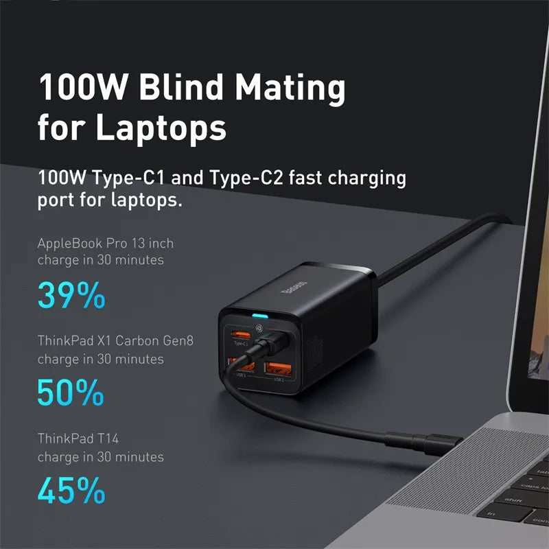 Baseus-cargador de escritorio GaN3 de 100/ 65W, carga rápida QC 3.04.0, USB tipo C, cargador de teléfono para iPhone 13, Huawei, Xiaomi, MacBook, portátil - La zona Apple