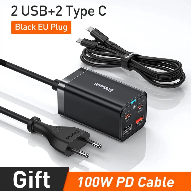 Baseus-cargador de escritorio GaN3 de 100/ 65W, carga rápida QC 3.04.0, USB tipo C, cargador de teléfono para iPhone 13, Huawei, Xiaomi, MacBook, portátil - La zona Apple