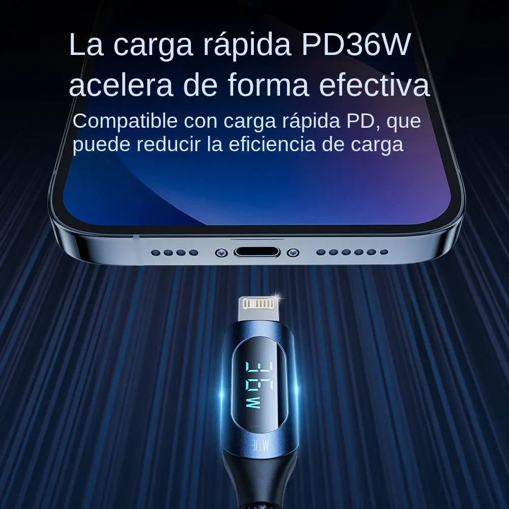 Cable carga rápida 36W USB tipo C a Lightning para iPhone iPad alidrosip