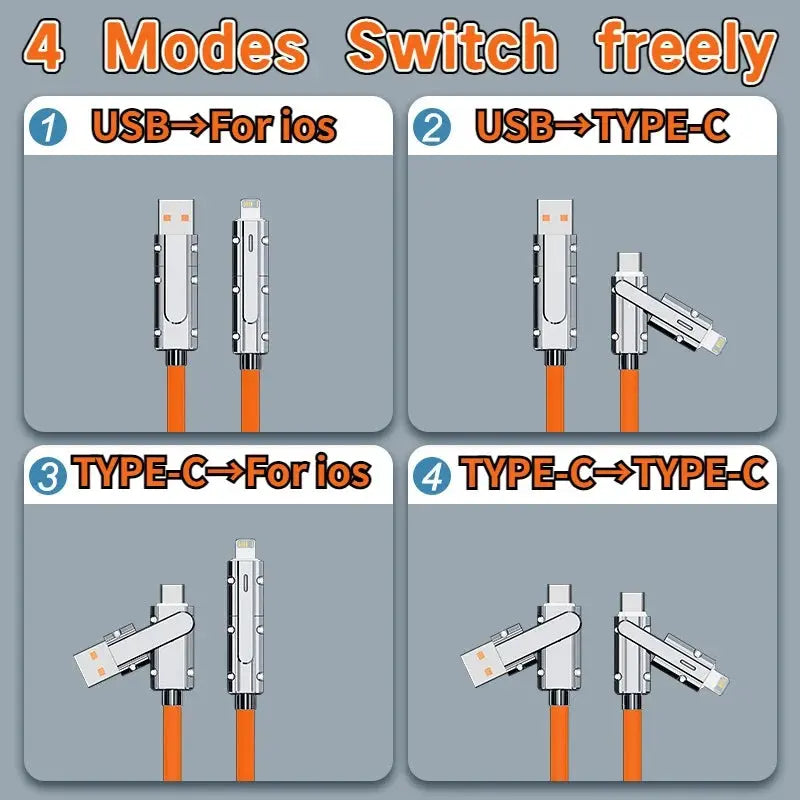 Cable USB de carga rápida 4 en 1, 100W, tipo C a USB C, Cable de iluminación para iPhone 15, 14, 13 Pro Max, Huawei, Xiaomi, PD - La zona Apple