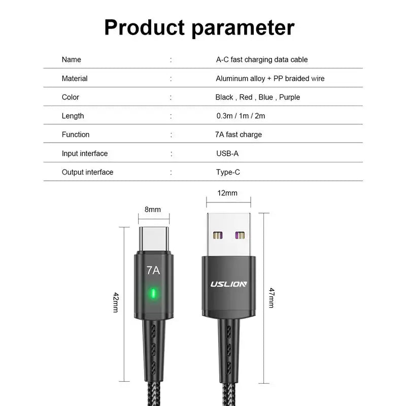 Cable USB tipo C de carga rápida para teléfono móvil, Cable de datos cargador 7A para Samsung S22 S20 Xiaomi mi 12 - La zona Apple