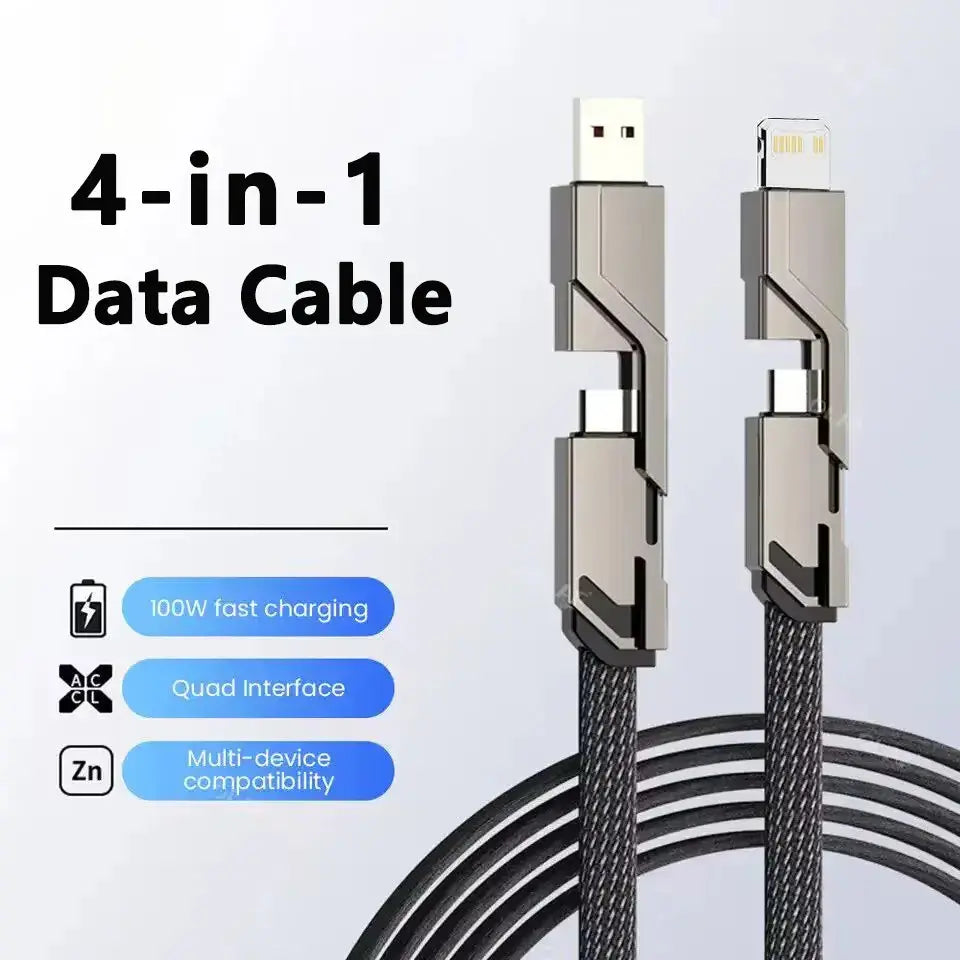 Cable USB tipo C de carga rápida para teléfono móvil, Cable de iluminación 4 en 1 de 100W para iPhone 14, 13 Pro Max, Huawei, Xiaomi PD La zona Apple