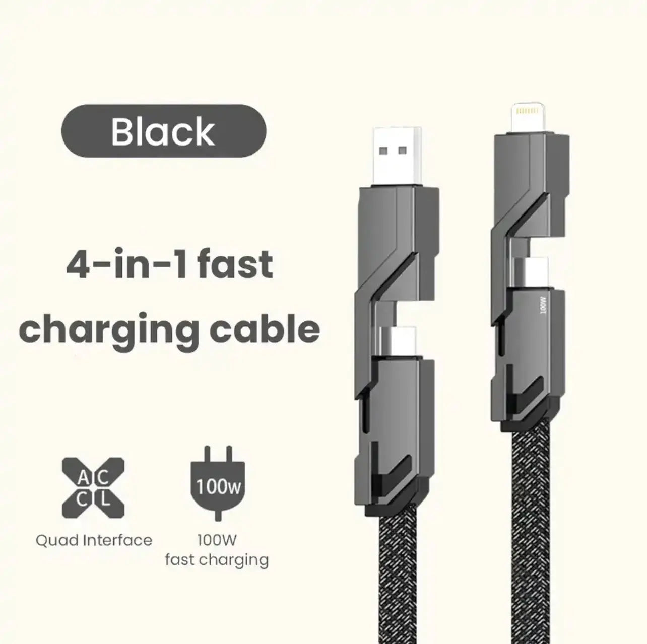 Cable USB tipo C de carga rápida para teléfono móvil, Cable de iluminación 4 en 1 de 100W para iPhone 14, 13 Pro Max, Huawei, Xiaomi PD La zona Apple