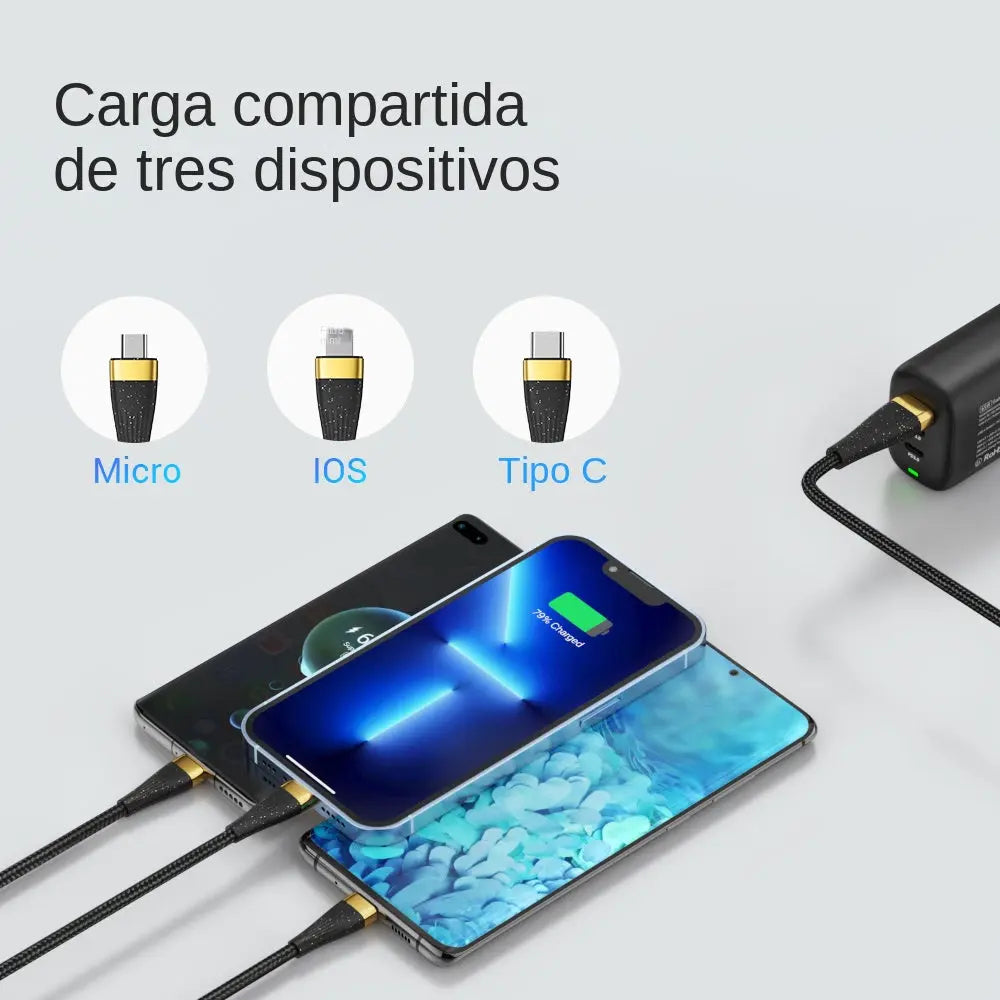 Cable de carga USB 3 en 1 6A 100W para iPhone Samsung xiaomi etc alidrosip