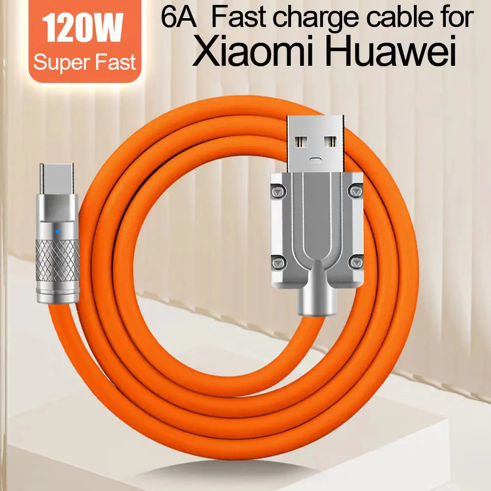 Cable de carga rápida de silicona líquida 120W, 6A para iphone y android ALIDROSIP