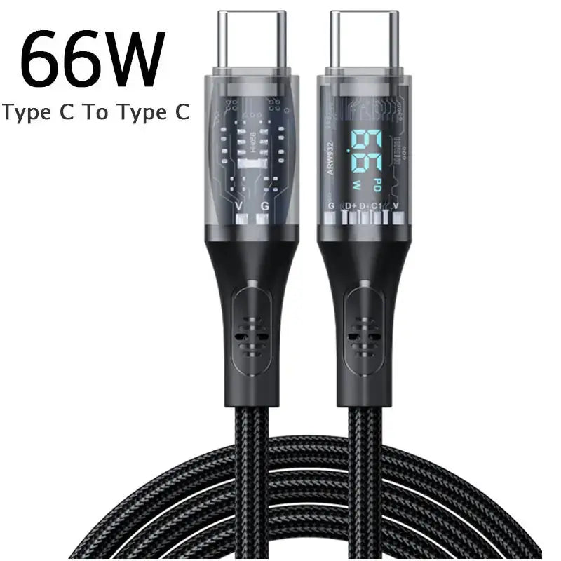 Cable de carga rápida tipo C a tipo C, 7A, 100W, PD, 6A, 66W, pantalla Digital, USB a tipo C, para Xiaomi, HUAWEI, Macbook, iPad - La zona Apple