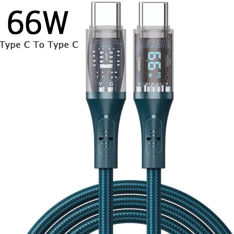 Cable de carga rápida tipo C a tipo C, 7A, 100W, PD, 6A, 66W, pantalla Digital, USB a tipo C, para Xiaomi, HUAWEI, Macbook, iPad - La zona Apple