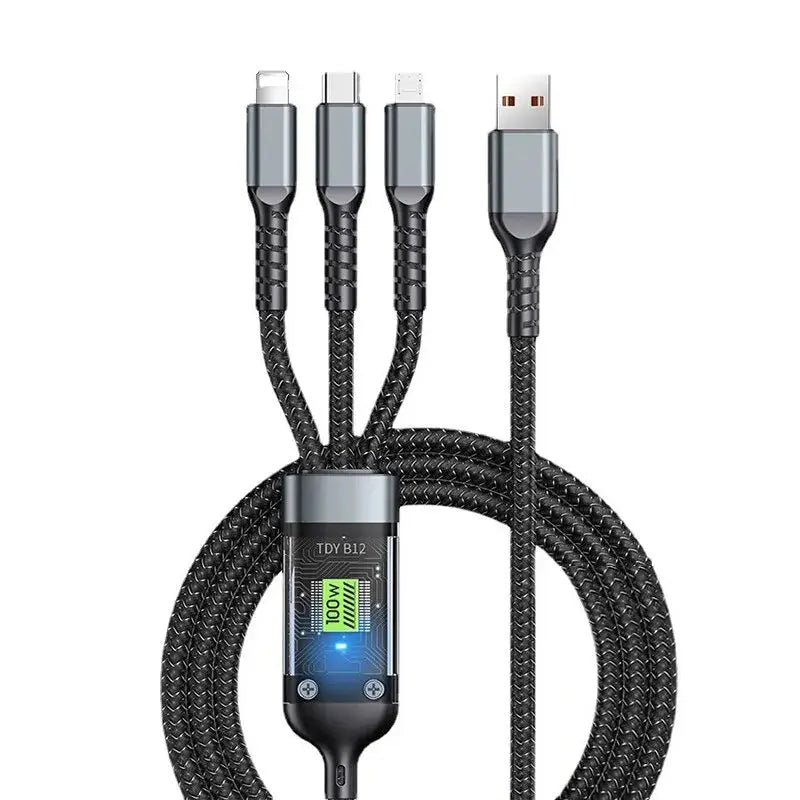 Cable de carga rápida transparente 3 en 1, 100w, tipo C, Usb Micro para Iphone, Samsung, Huawei, Xiaomi, cargador de lámpara piloto, Usb C 6A - La zona Apple