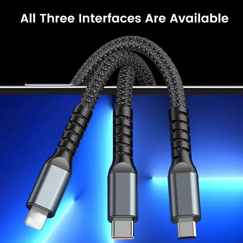 Cable de carga rápida transparente 3 en 1, 100w, tipo C, Usb Micro para Iphone, Samsung, Huawei, Xiaomi, cargador de lámpara piloto, Usb C 6A - La zona Apple