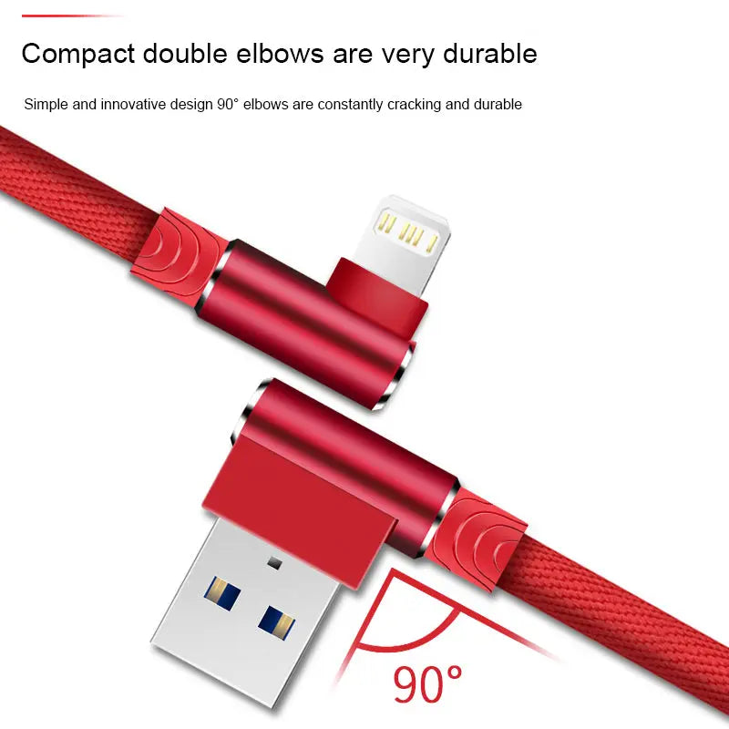 Cable de carga rapida USB de 90 grados para iPhone varios colores alidrosip