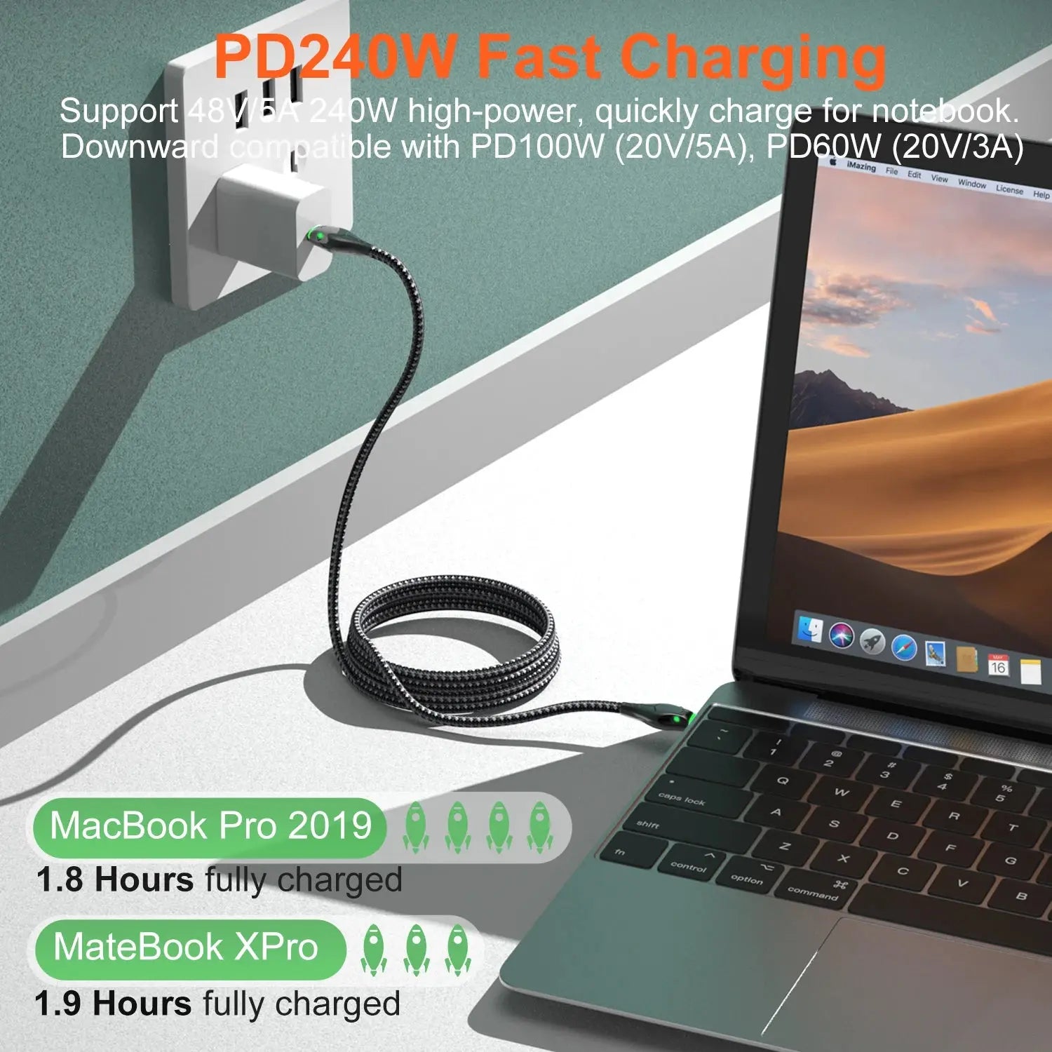 Cable de datos de carga rápida PD 100W tipo C para Samsung, Huawei, Xiaomi, POCO, Oneplus, Macbook, iPad - La zona Apple