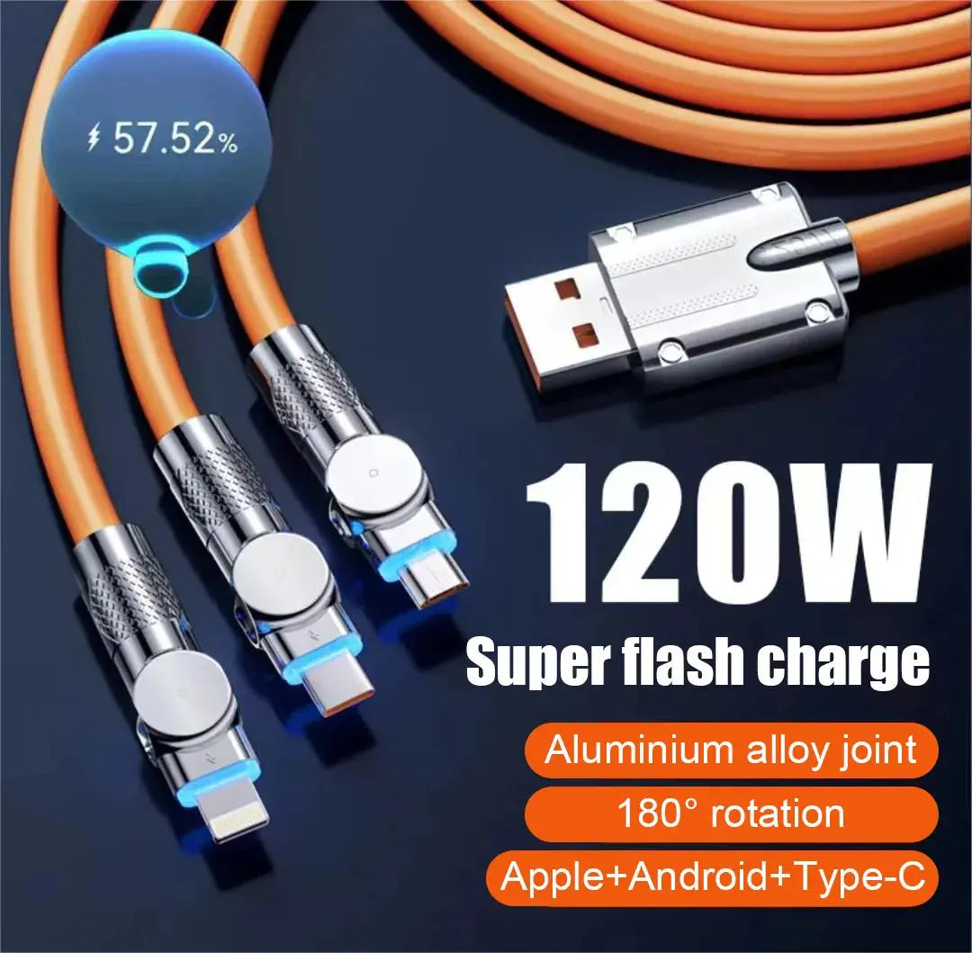 Cable de rotación de carga rápida 3 en 1, tipo C para Xiaomi, iPhone, Huawei, 1,2m La zona Apple