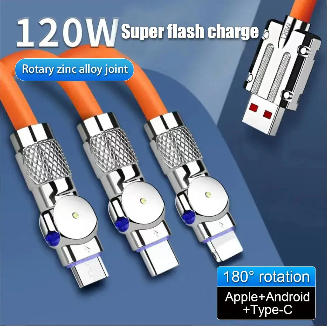 Cable de rotación de carga rápida 3 en 1, tipo C para Xiaomi, iPhone, Huawei, 1,2m La zona Apple