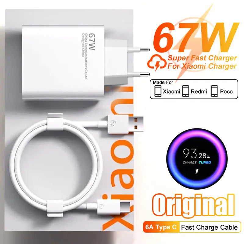 Cargador rápido de 67W para Xiaomi Mi 13, 12, 11, Ultra Lite, 12 T Pro, Cable USB tipo C, Note 12 Redmi, Turbo 11, 10 Pro alidrosip