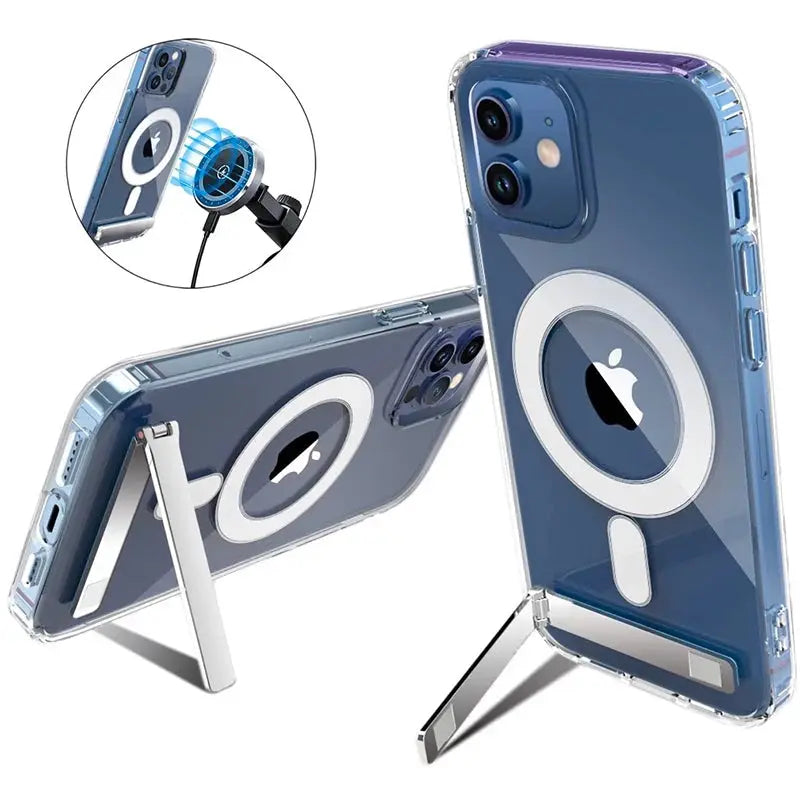 Funda transparente Magsafe con soporte de metal para iPhone 15 14 Pro Max 13 12 11 Mini - La zona Apple