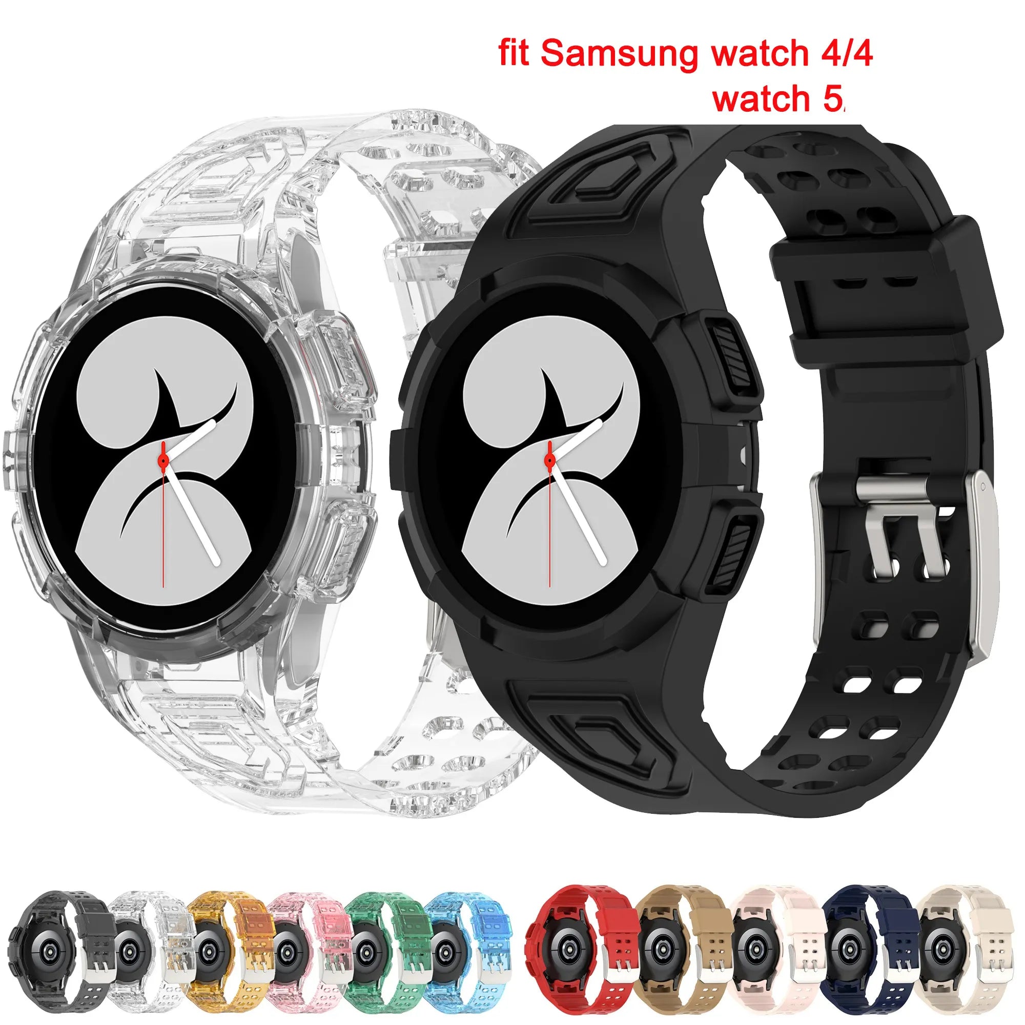 Correa transparente integrada + funda de silicona para reloj inteligente Samsung Galaxy 4/5 40mm 44mm Watch4 Watch5 - La zona Apple