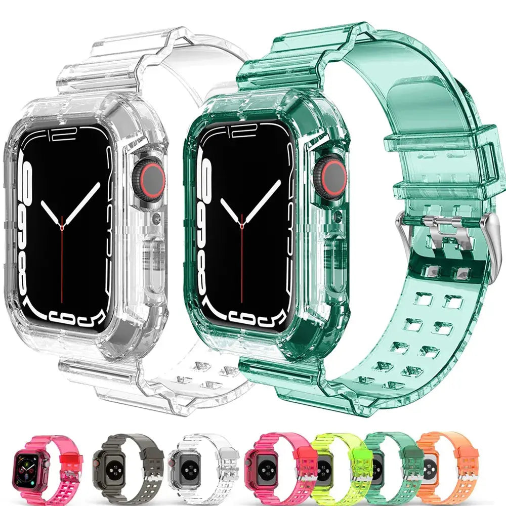 Correa y funda transparentes para Apple Watch Series 8, 7, 6, SE, 5, 4, 45mm, 44mm, 42mm, 41mm, correa de goma transparente para iwatch 3, 2, 38mm, 40mm - La zona Apple