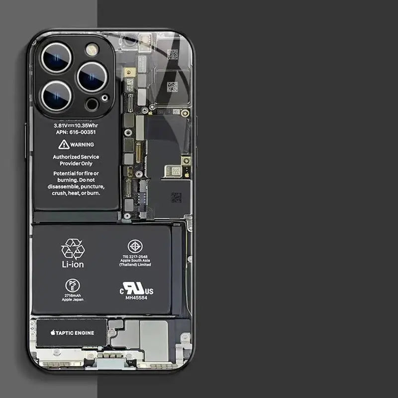 Funda de cristal para IPhone 14, 13, 11, 12 Pro, 8, 7 Plus, X, 13 Pro, diseño circuito analógico - La zona Apple
