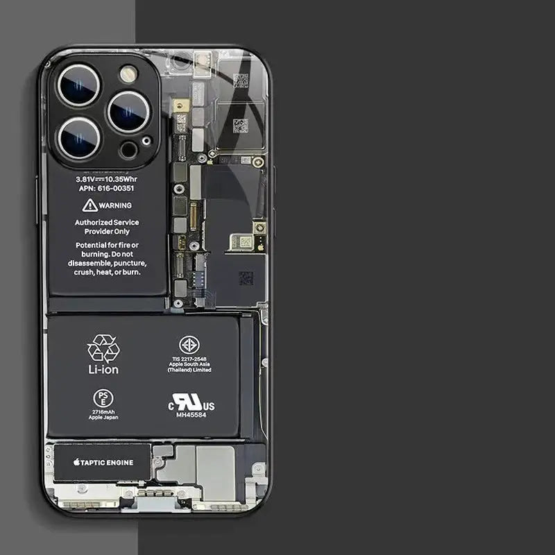 Funda de cristal para IPhone 14, 13, 11, 12 Pro, 8, 7 Plus, X, 13 Pro, diseño circuito analógico - La zona Apple