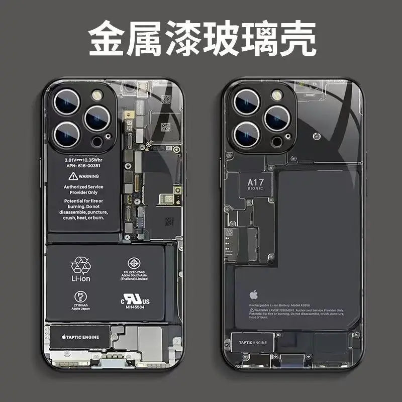 Funda de cristal para IPhone 14, 13, 11, 12 Pro, 8, 7 Plus, X, 13 Pro, diseño circuito analógico - La zona Apple