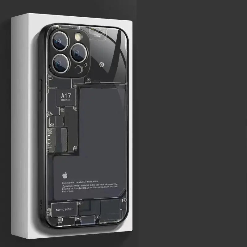 Funda de cristal para IPhone 14, 13, 11, 12 Pro, 8, 7 Plus, X, 13 Pro, diseño circuito analógico - La zona Apple